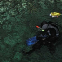 Diver and GNOM in a cave (Montenegro,2004)